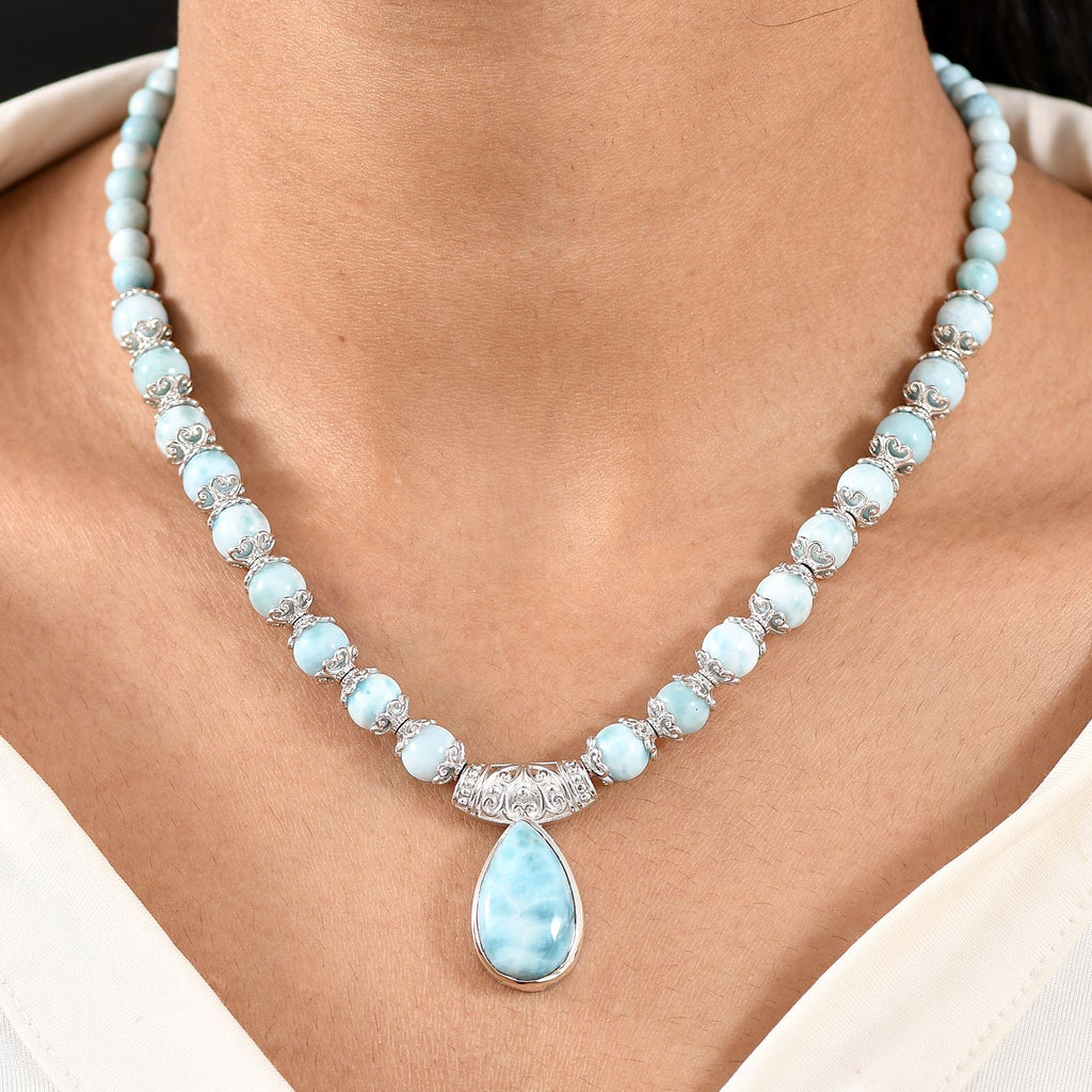 D'Joy AA Larimar Halskette ca. 50 cm 925 Silber rhodiniert (7-8 Werktage Lieferzeit) ca. 145,96 ct.
