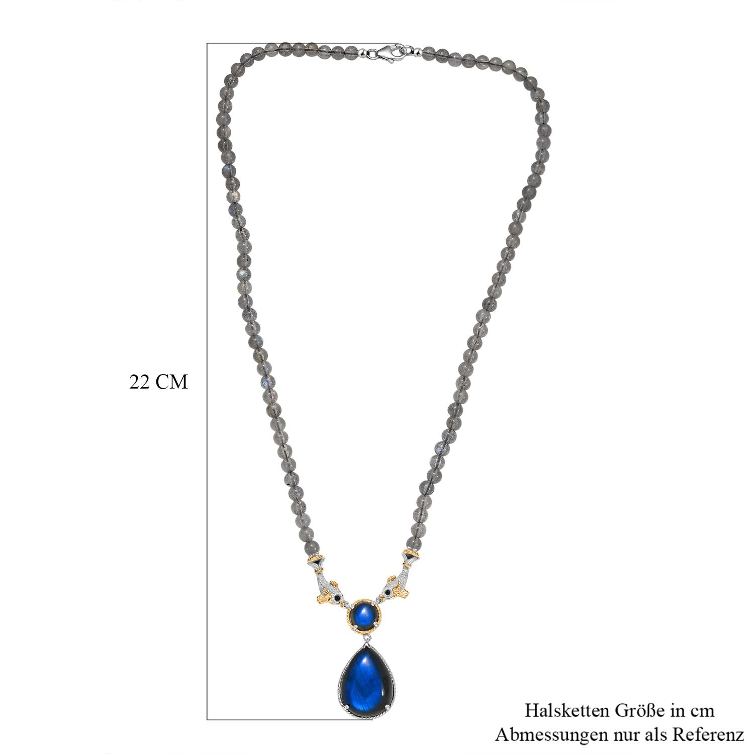D'Joy AAA Labradorit Halskette ca. 45 cm 925 Silber Rhodiniert und 750 Gelbgold Vermeil ca. 65.52 ct