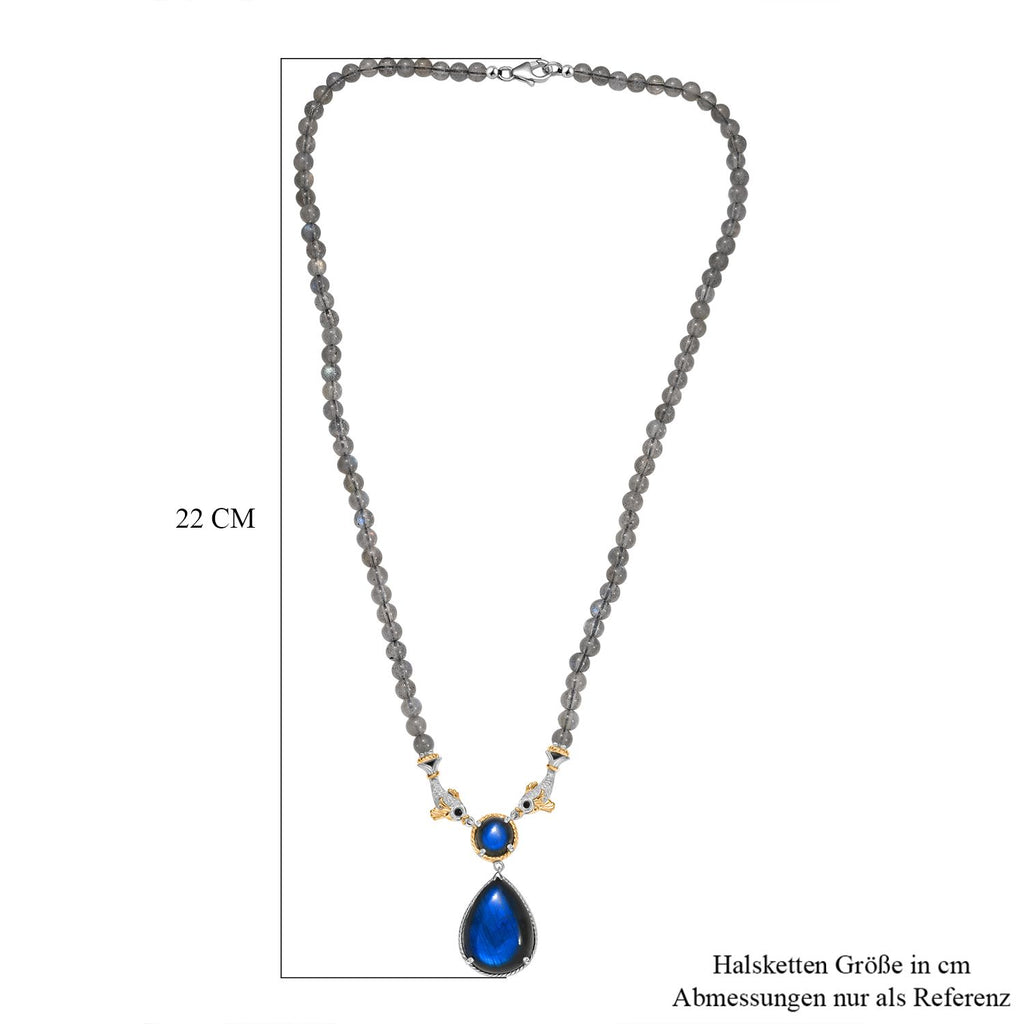 D'Joy AAA Labradorit Halskette ca. 45 cm 925 Silber Rhodiniert und 750 Gelbgold Vermeil ca. 65.52 ct