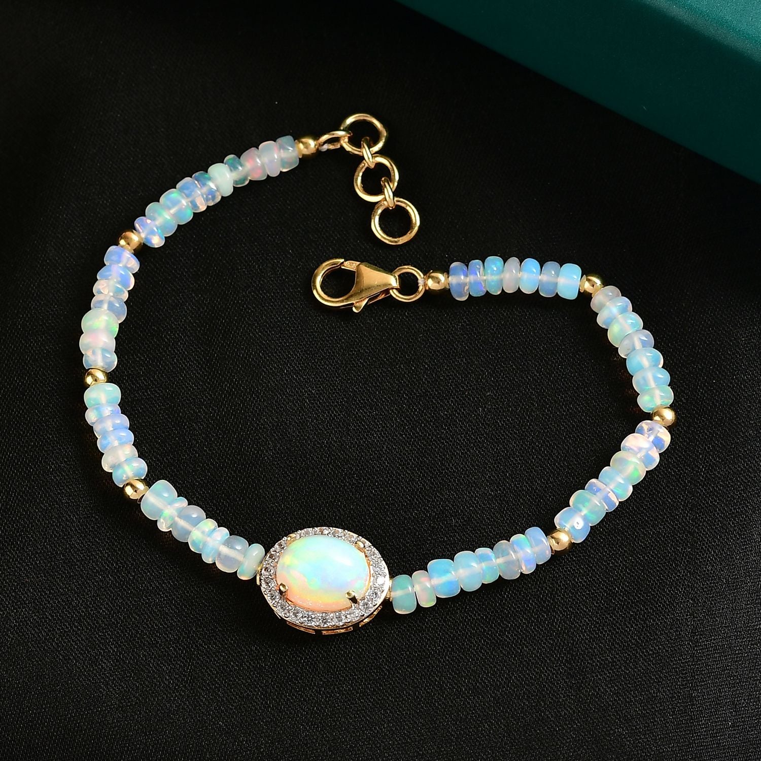 D'Joy AA Natürlicher, äthiopischer Welo Opal Armband ca. 18 cm 925 Silber 750 Gelbgold Vermeil ca. 14.92 ct