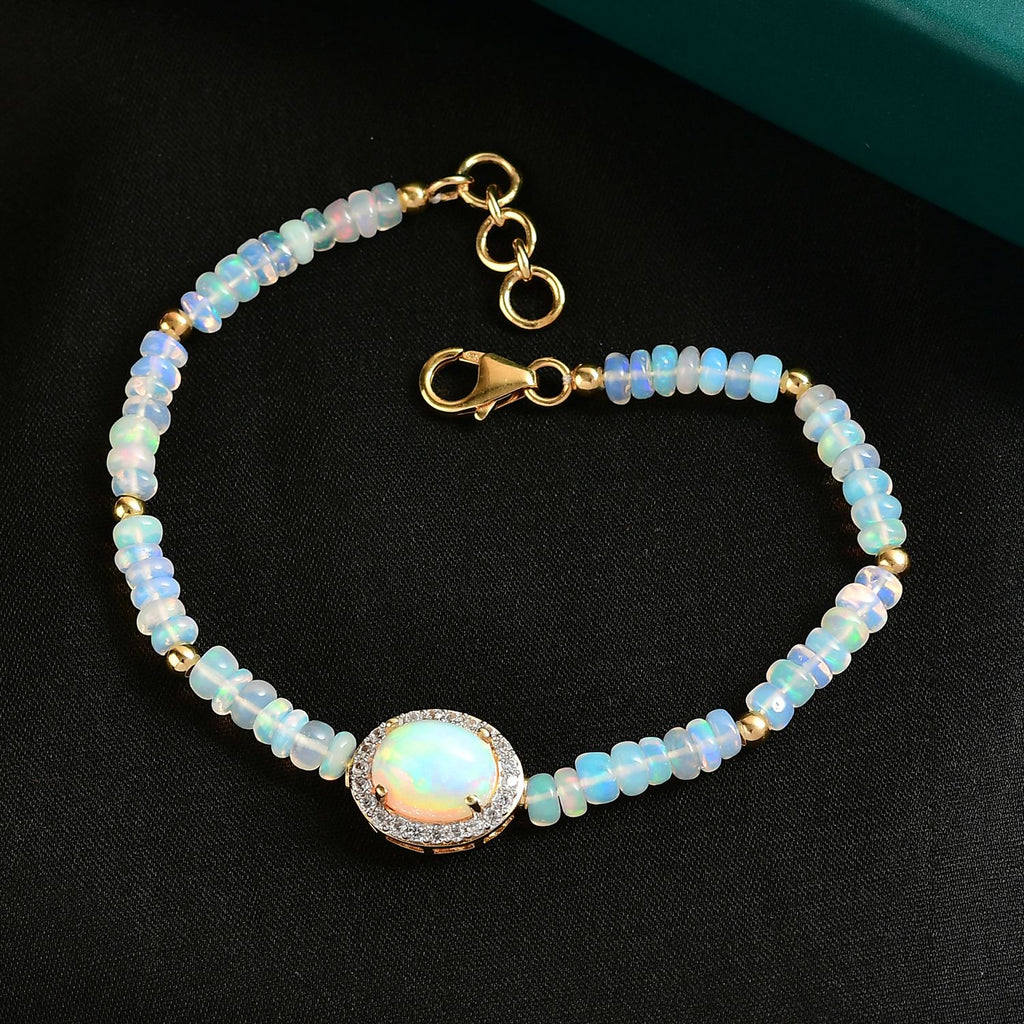 D'Joy AA Natürlicher, äthiopischer Welo Opal Armband ca. 18 cm 925 Silber 750 Gelbgold Vermeil ca. 14.92 ct
