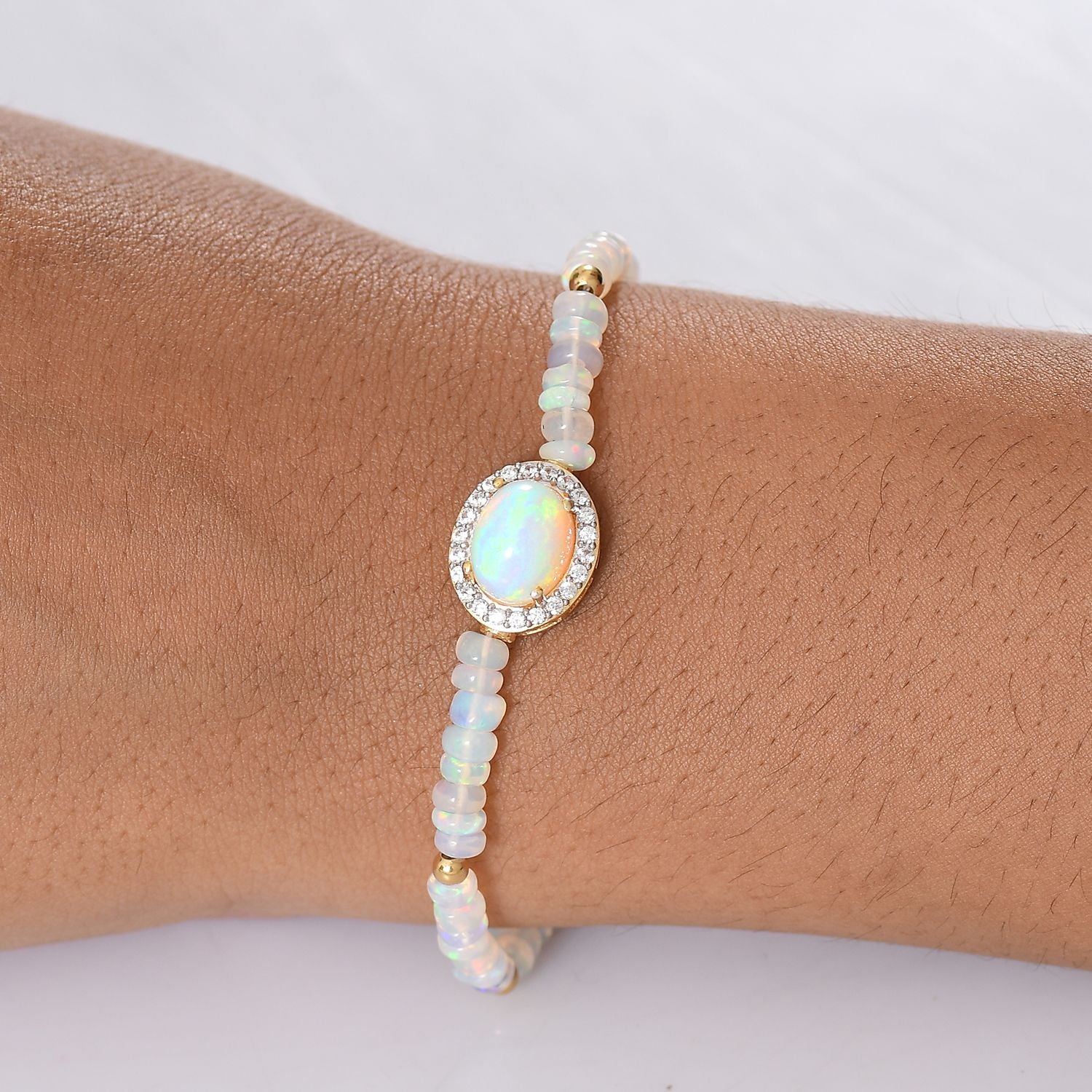 D'Joy AA Natürlicher, äthiopischer Welo Opal Armband ca. 18 cm 925 Silber 750 Gelbgold Vermeil ca. 14.92 ct