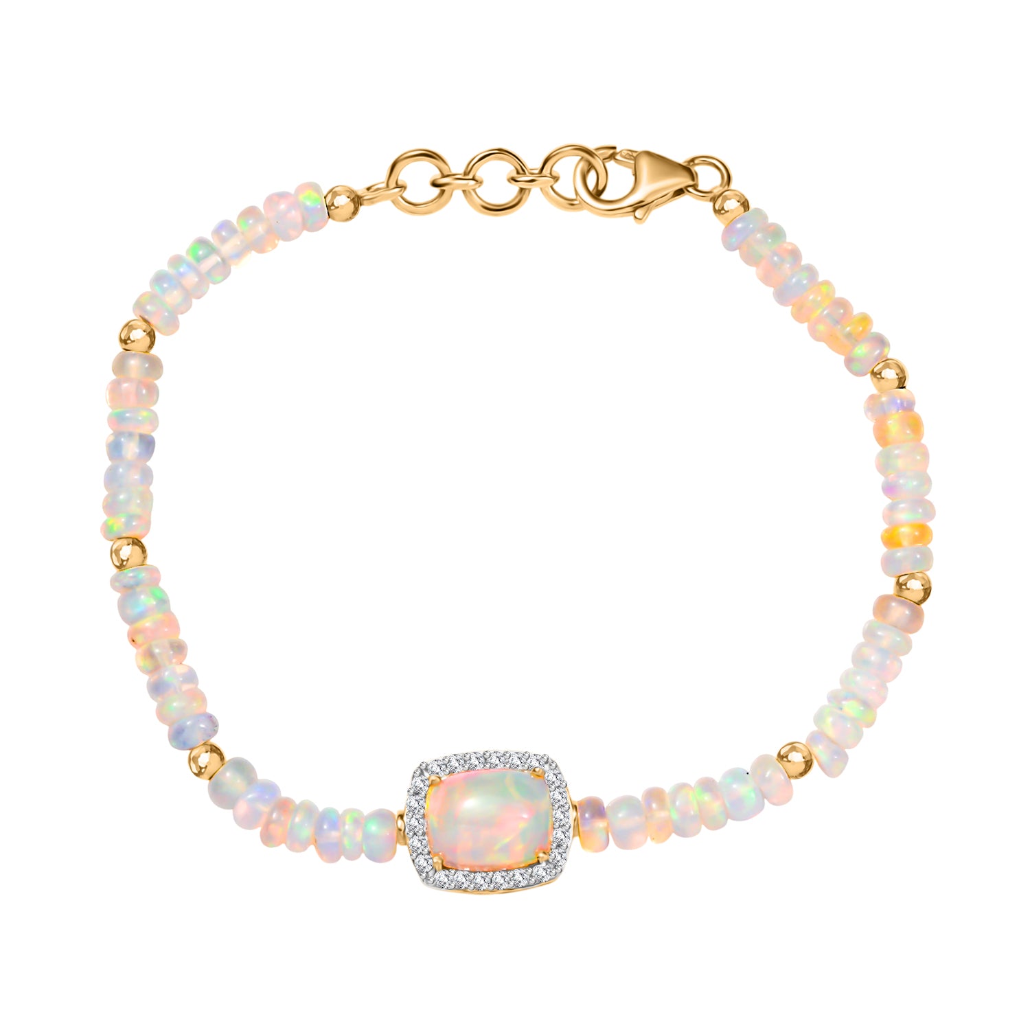 D'Joy AA Natürlicher, äthiopischer Welo Opal Armband ca. 18 cm 925 Silber 750 Gelbgold Vermeil ca. 15.02 ct