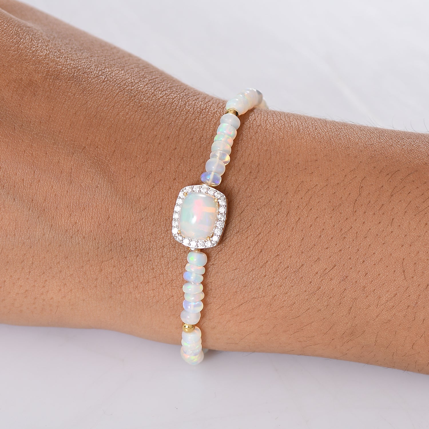 D'Joy AA Natürlicher, äthiopischer Welo Opal Armband ca. 18 cm 925 Silber 750 Gelbgold Vermeil ca. 15.02 ct
