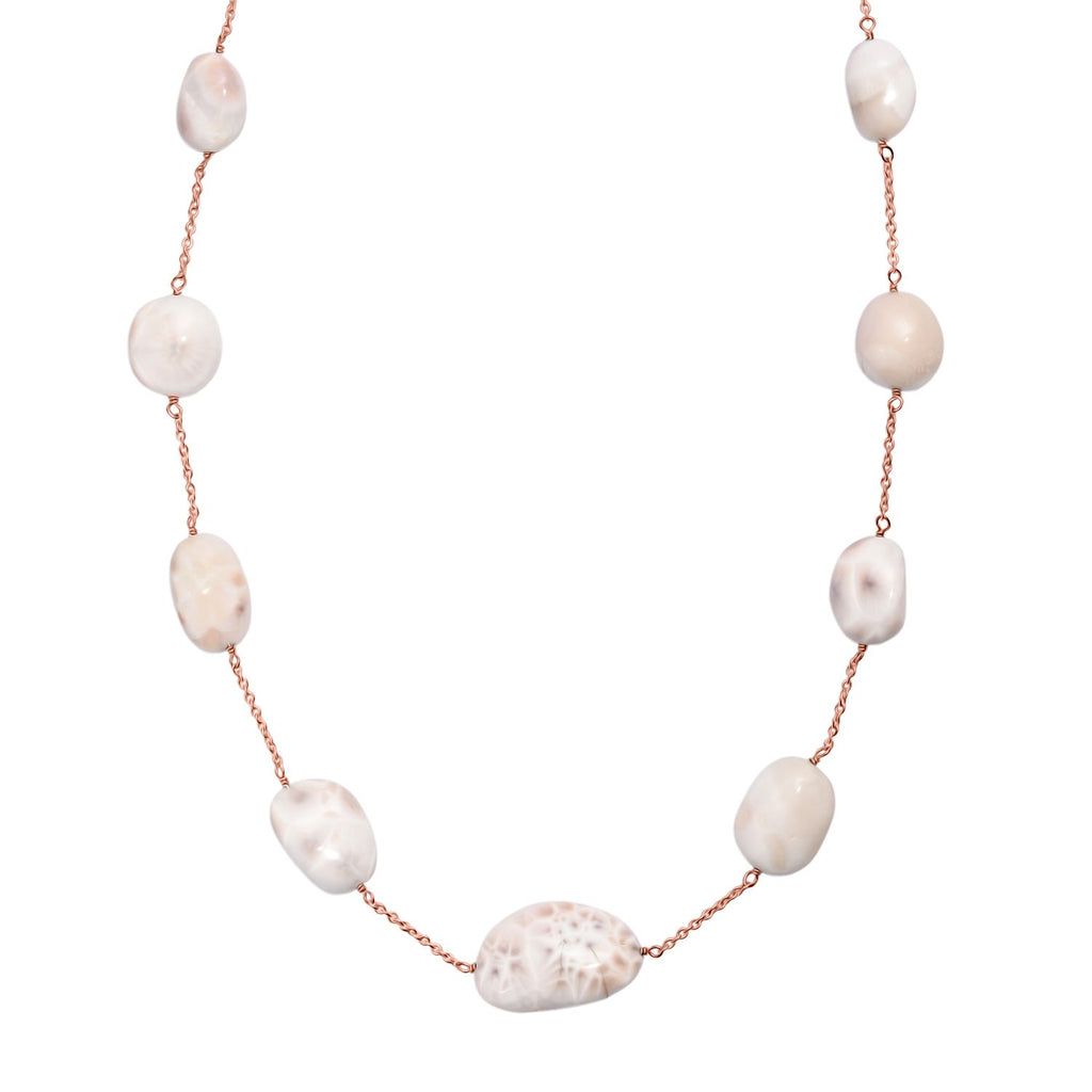 Natrolith Halskette ca. 60 cm 925 Silber 750 Roségold Vermeil ca. 121,00 ct.
