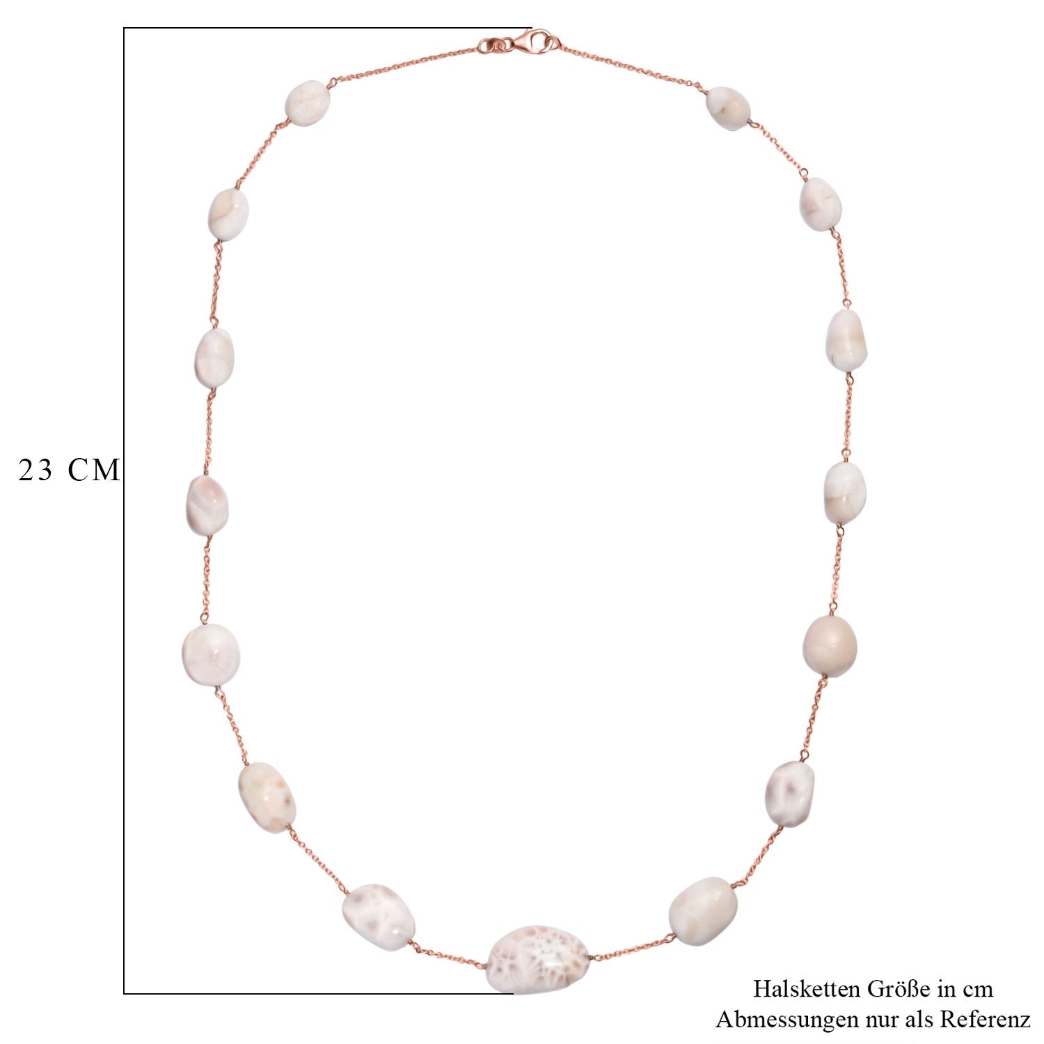 Natrolith Halskette ca. 60 cm 925 Silber 750 Roségold Vermeil ca. 121,00 ct.