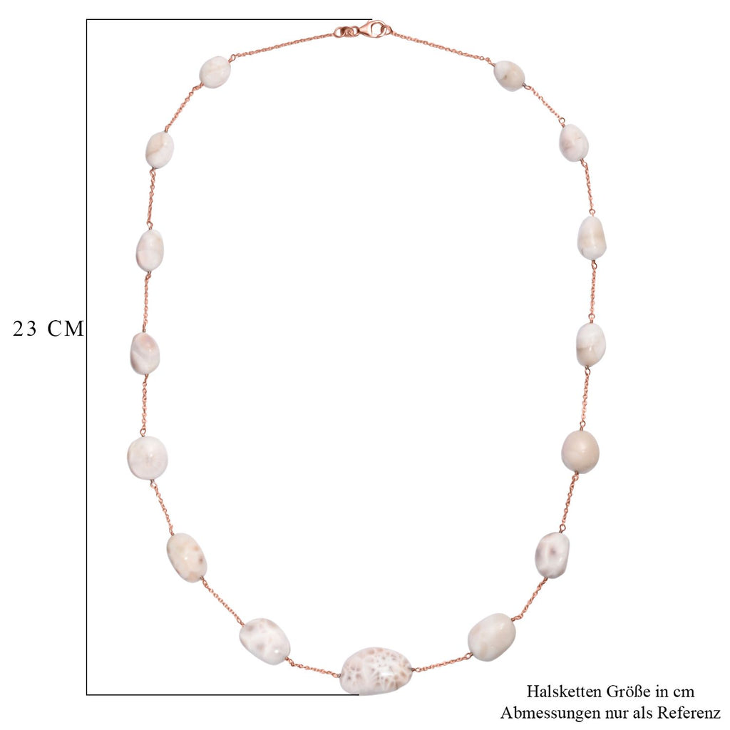 Natrolith Halskette ca. 60 cm 925 Silber 750 Roségold Vermeil ca. 121,00 ct.