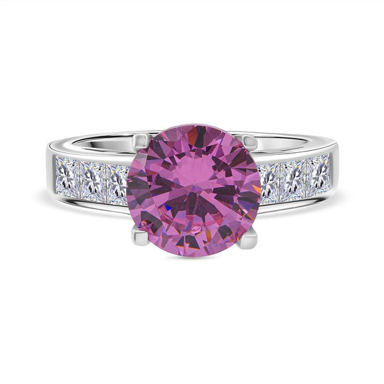 Lustro Stella Rosa Saphir-Farbener Zirkonia, Weißer Zirkonia Ring 925 Silber rhodiniert (Größe 19.00)
