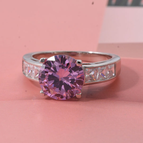 Lustro Stella Rosa Saphir-Farbener Zirkonia, Weißer Zirkonia Ring 925 Silber rhodiniert (Größe 19.00)