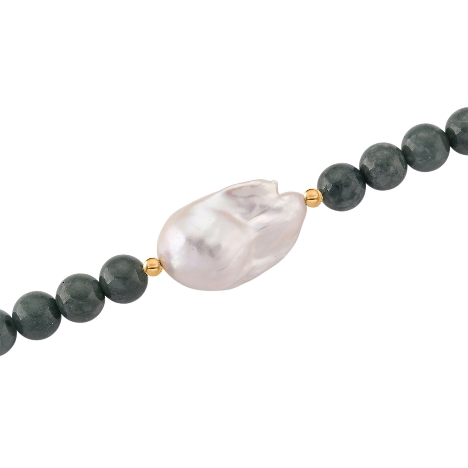 EXTREM SELTEN - Natürlicher Olmek Jadeit, Süßwasser Barockperle, Halskette ca. 50 cm, Flexibles 925 Silber vergoldet