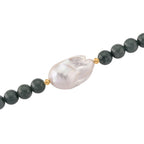 EXTREM SELTEN - Natürlicher Olmek Jadeit, Süßwasser Barockperle, Halskette ca. 50 cm, Flexibles 925 Silber vergoldet