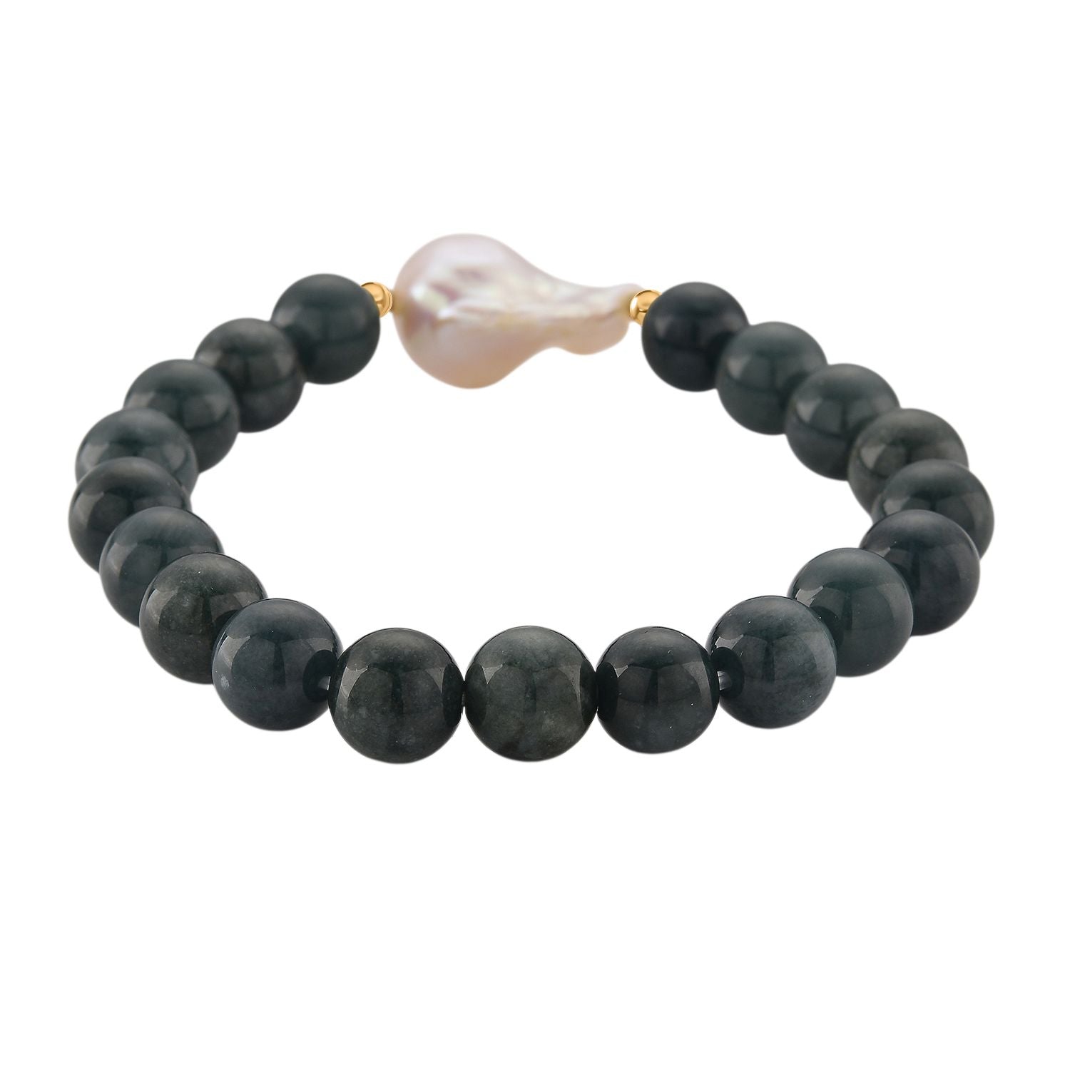 EXTREM SELTEN - Natürlicher Olmek Jadeit, Süßwasser Barockperle Armband, Flexibles, 925 Silber vergoldet