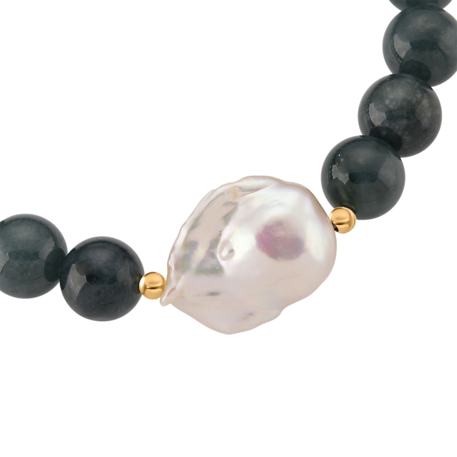 EXTREM SELTEN - Natürlicher Olmek Jadeit, Süßwasser Barockperle Armband, Flexibles, 925 Silber vergoldet