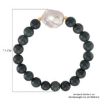 EXTREM SELTEN - Natürlicher Olmek Jadeit, Süßwasser Barockperle Armband, Flexibles, 925 Silber vergoldet