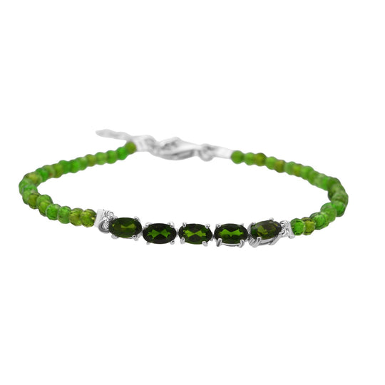 D'joy Natürlicher Chromdiopsid Armband 18 cm mit 2.5 cm extender, 925 Silber rhodiniert ca. 6.00 ct