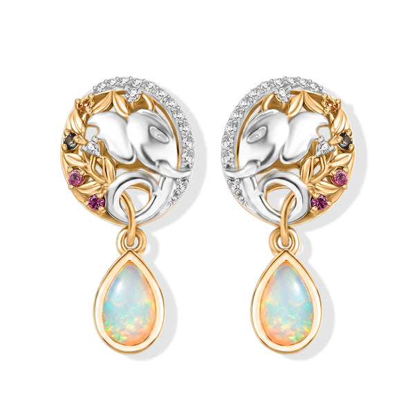 D'Joy AA Natürlicher, äthiopischer Welo Opal, Mehrfarbig Saphir Ohrringe 925 Silber Rhodiniert und 750 Gelbgold Vermeil ca. 1.63 ct
