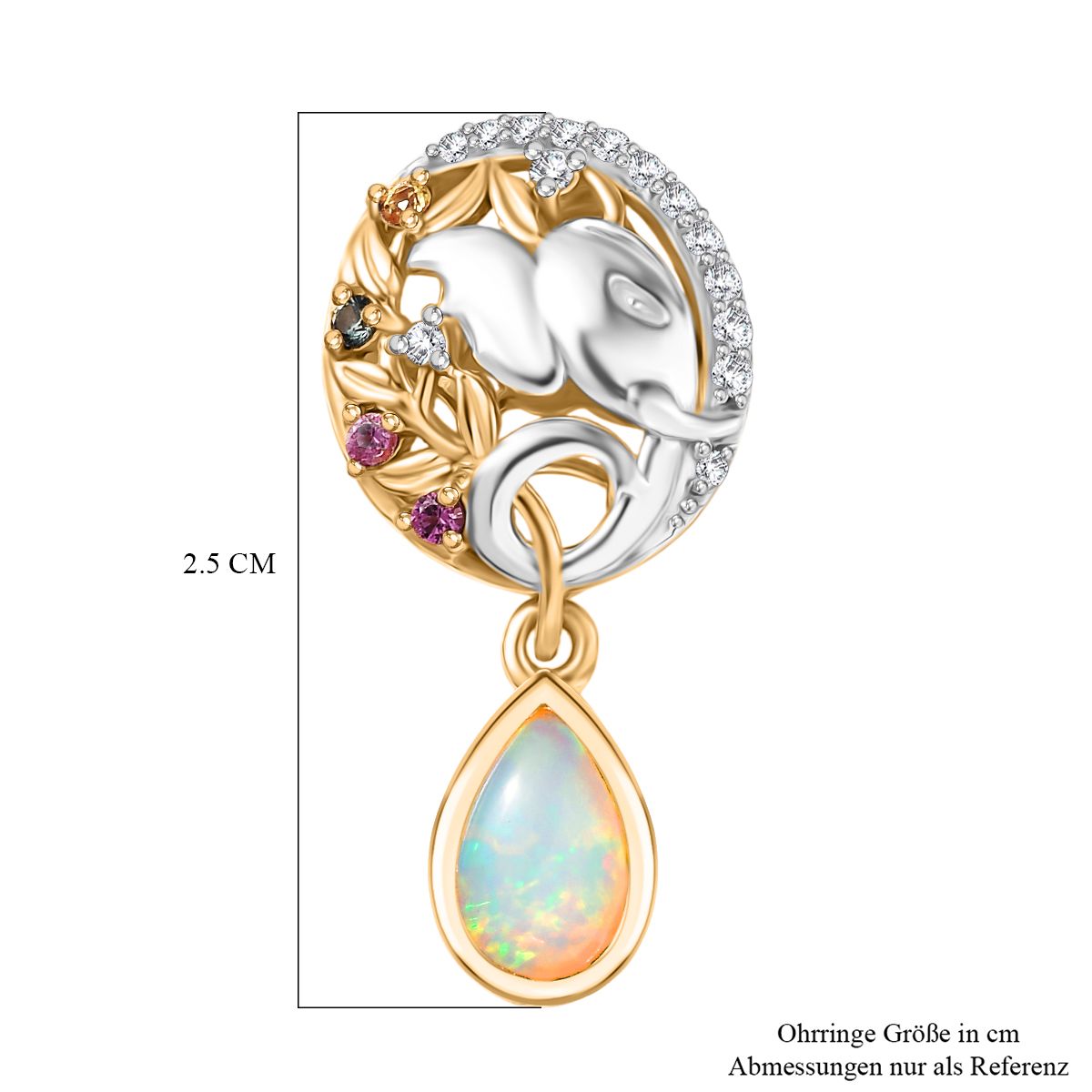 D'Joy AA Natürlicher, äthiopischer Welo Opal, Mehrfarbig Saphir Ohrringe 925 Silber Rhodiniert und 750 Gelbgold Vermeil ca. 1.63 ct
