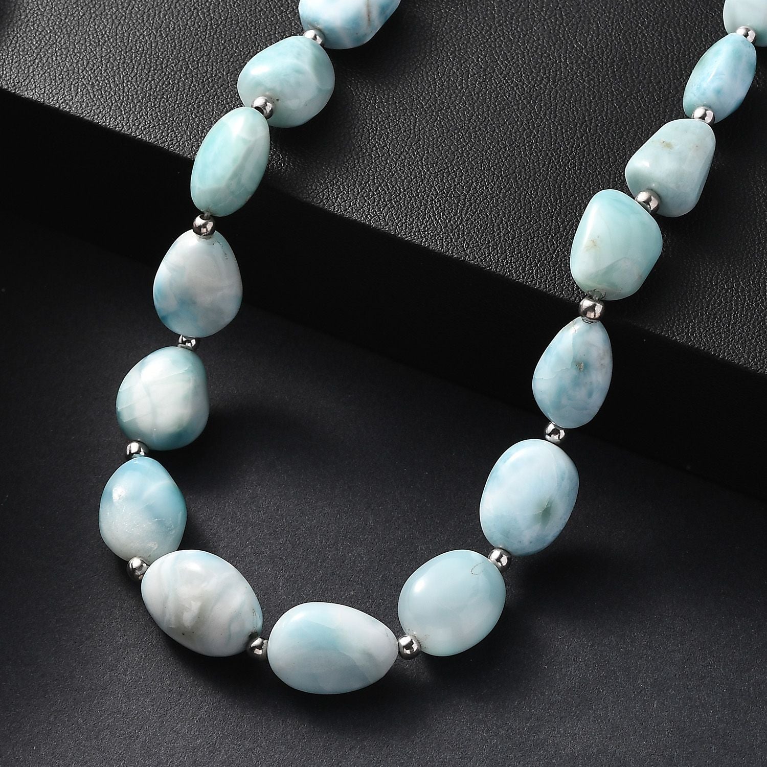 AA Larimar Halskette ca. 45 cm 925 Silber rhodiniert ca. 200,00 ct.