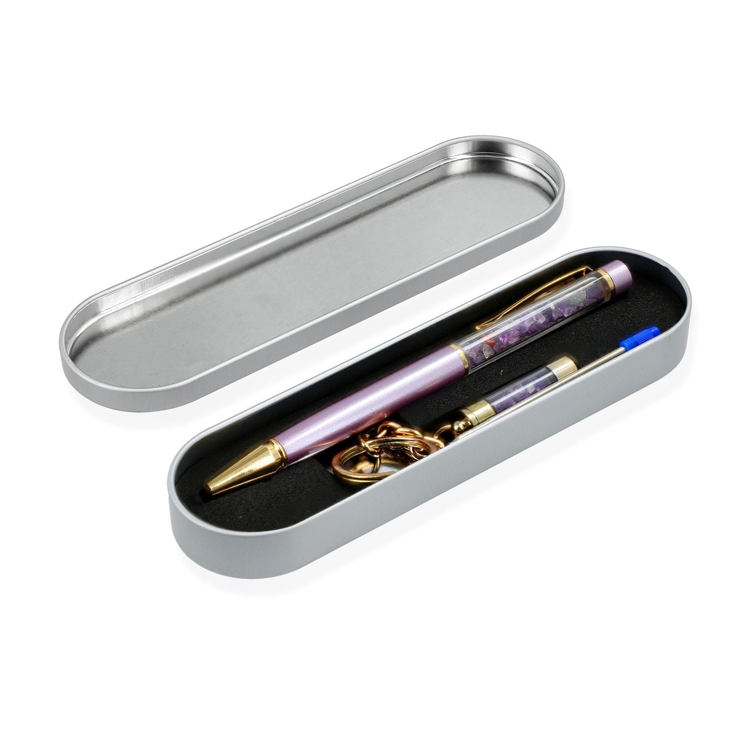 Edelstein Stift Set Amethyst, Stift Schlüsselanhänger Mine, Lila