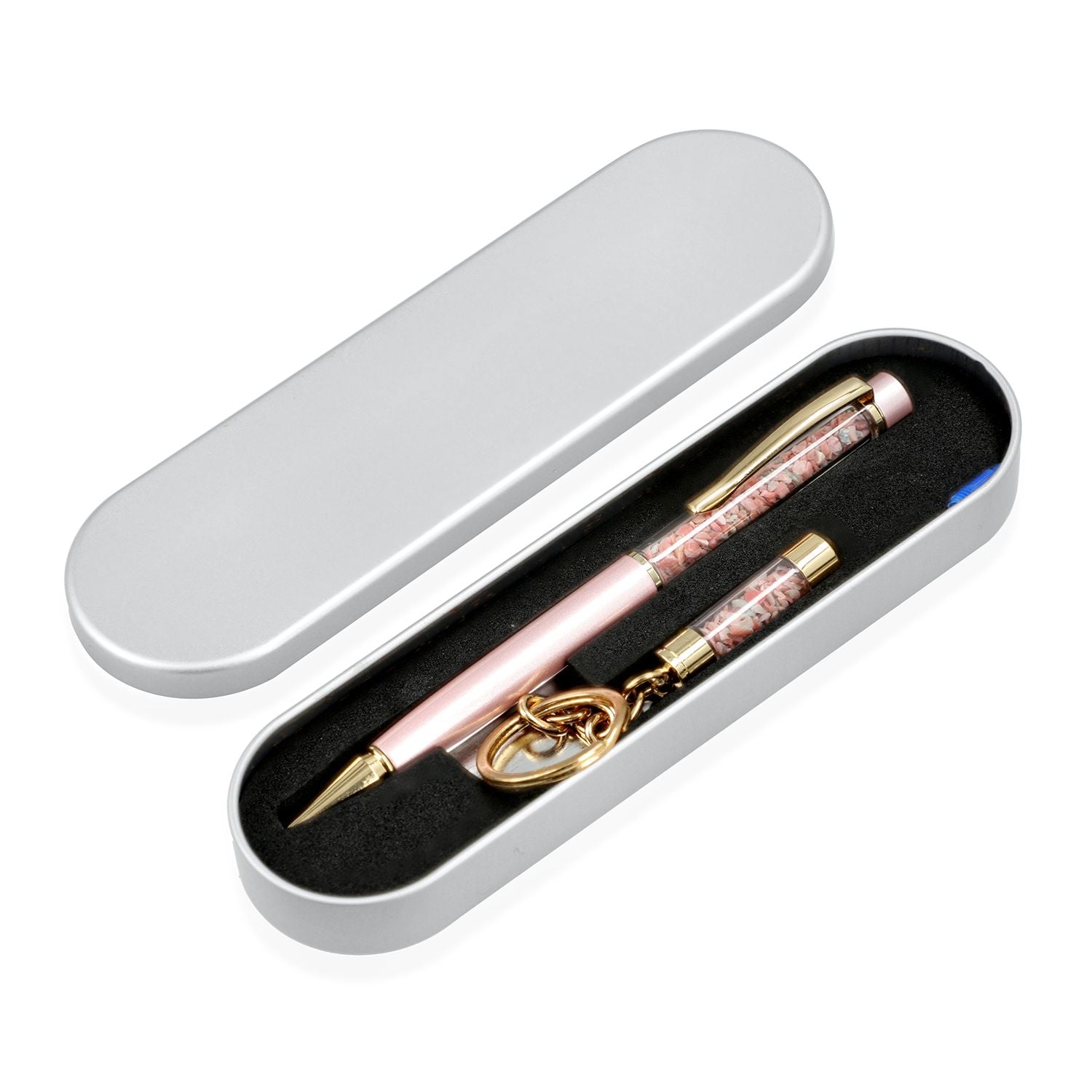 Edelstein Stift Set Pfirsichopal, Stift Schlüsselanhänger Mine, Grün