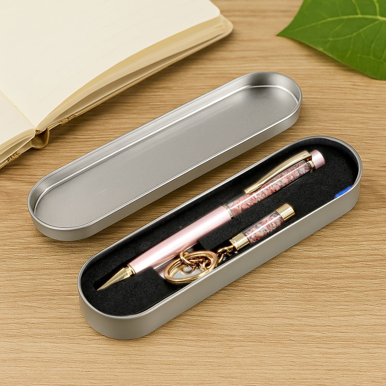 Edelstein Stift Set Pfirsichopal, Stift Schlüsselanhänger Mine, Grün