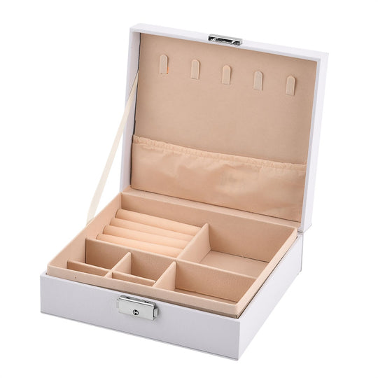 Schmuck Aufbewahrungsbox mit Haken und Fächern, 19x17x6.8 cm, Rosa