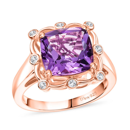 D'Joy AAA Rose De France Amethyst, Weißer Zirkon Ring 925 Silber 750 rosévergoldet ca. 4,35 ct