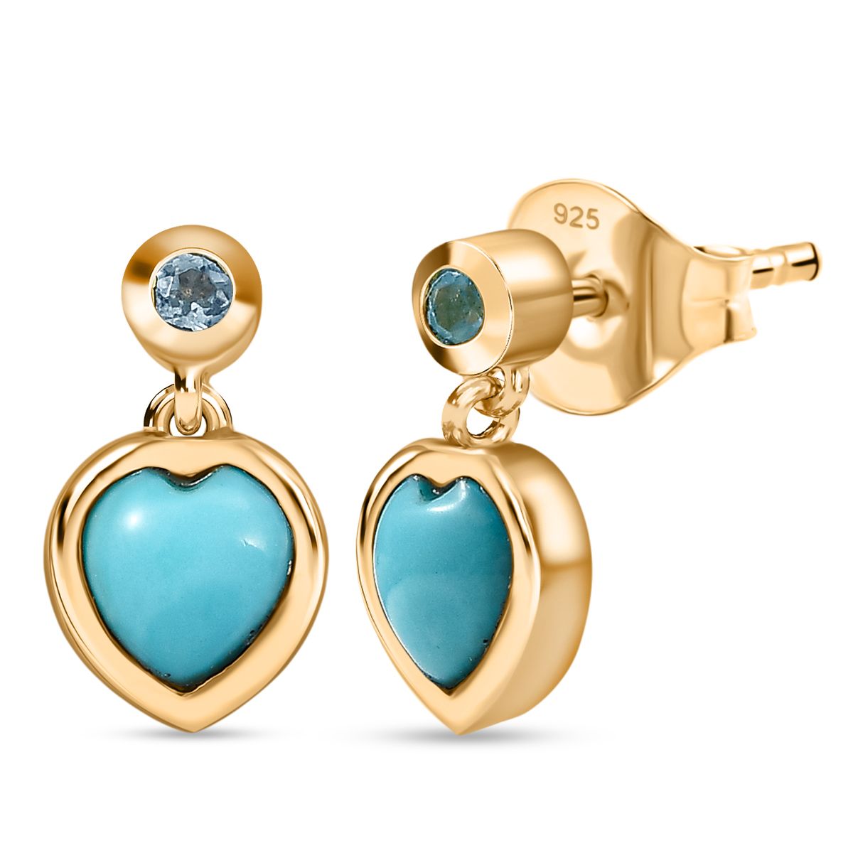 D'Joy Sleeping Beauty Türkis, Blauer Apatit Ohrringe 925 Silber 750 Gelb Vergoldet ca. 0.91 ct