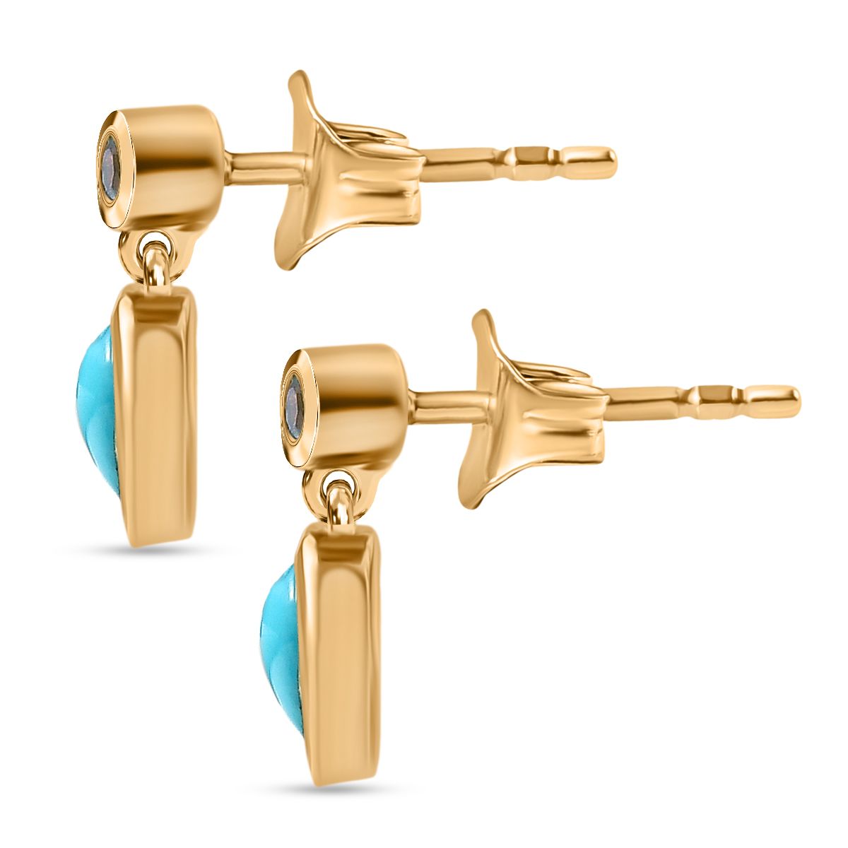 D'Joy Sleeping Beauty Türkis, Blauer Apatit Ohrringe 925 Silber 750 Gelb Vergoldet ca. 0.91 ct