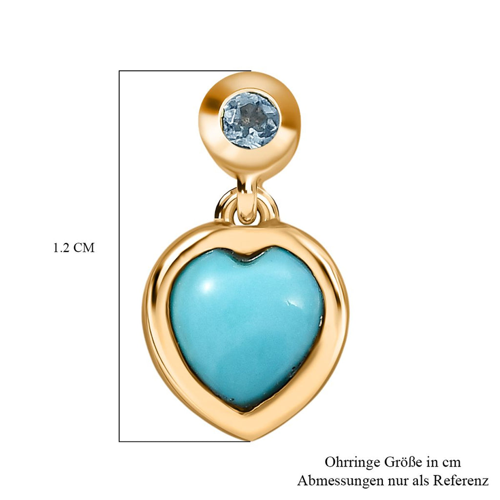 D'Joy Sleeping Beauty Türkis, Blauer Apatit Ohrringe 925 Silber 750 Gelb Vergoldet ca. 0.91 ct
