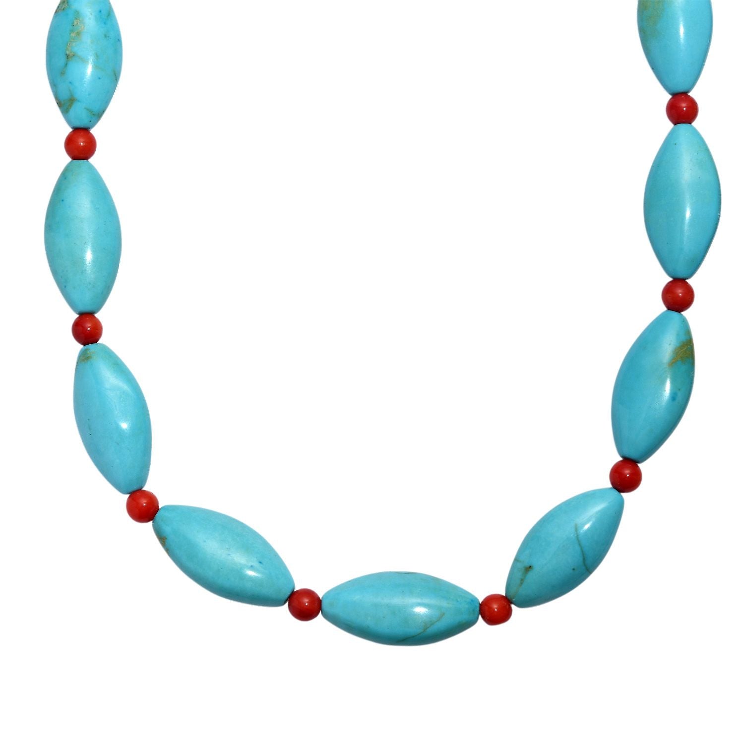 Gefärbter blauer Magnesit, Koralle Halskette ca. 45 cm 316L Edelstahl ca. 375.00 ct