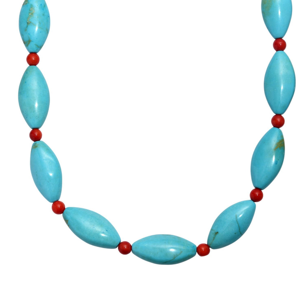 Gefärbter blauer Magnesit, Koralle Halskette ca. 45 cm 316L Edelstahl ca. 375.00 ct