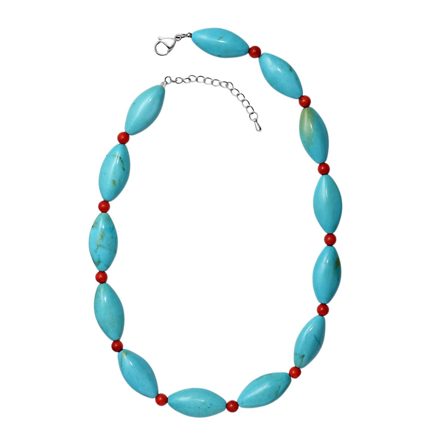 Gefärbter blauer Magnesit, Koralle Halskette ca. 45 cm 316L Edelstahl ca. 375.00 ct