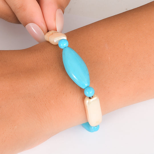 EVER TRUE Gefärbter blauer Magnesit, Goldfarbene gefärbte Perle Armband ca. 19 cm + 5 cm Extender, 316L Edelstahl