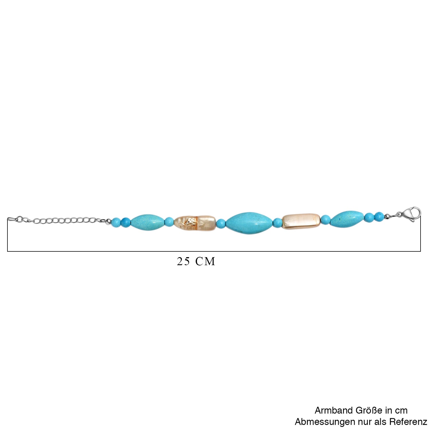 EVER TRUE Gefärbter blauer Magnesit, Goldfarbene gefärbte Perle Armband ca. 19 cm + 5 cm Extender, 316L Edelstahl