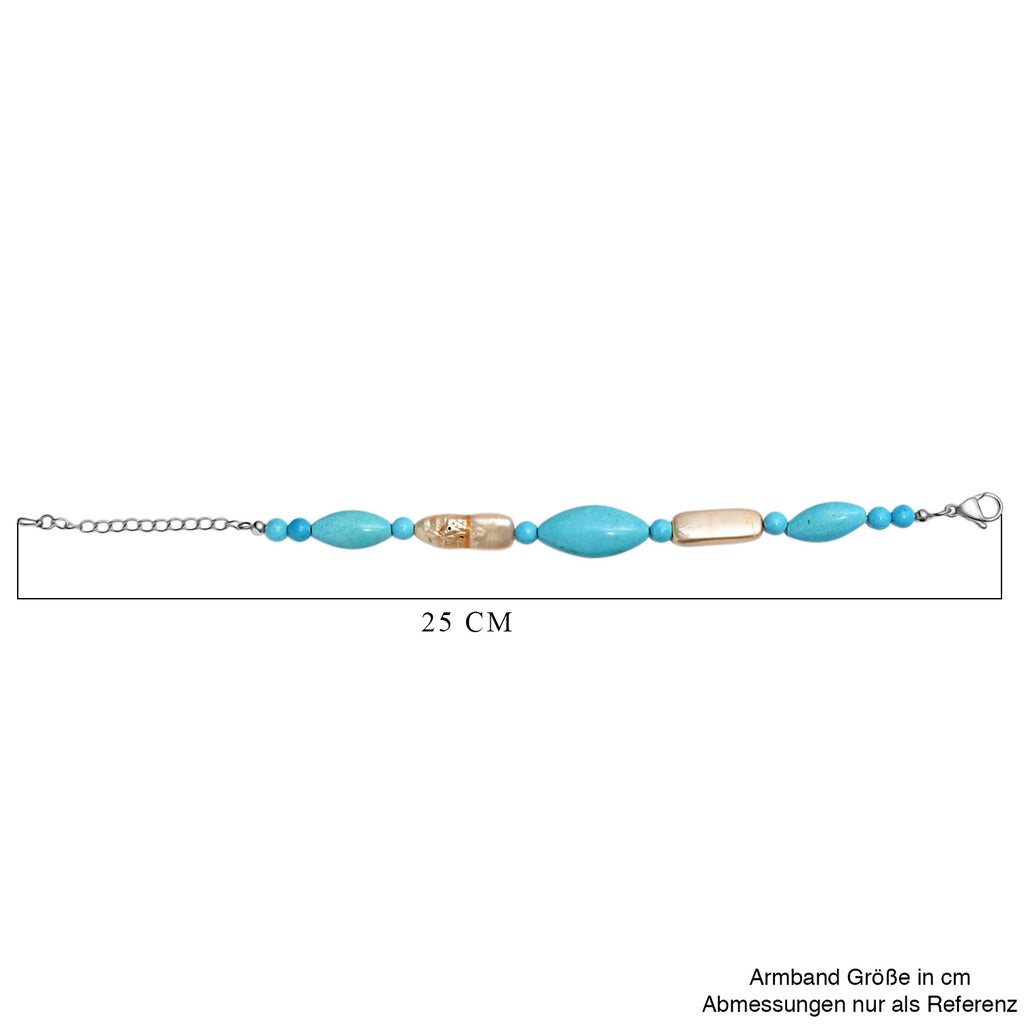 EVER TRUE Gefärbter blauer Magnesit, Goldfarbene gefärbte Perle Armband ca. 19 cm + 5 cm Extender, 316L Edelstahl