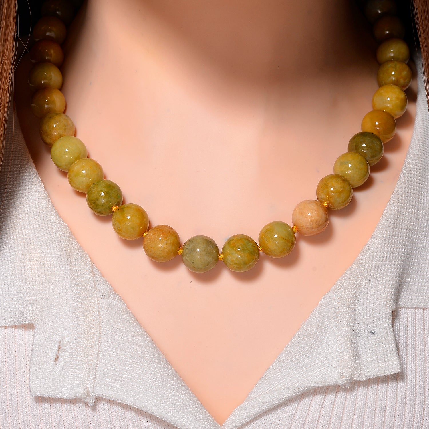 Honig Jade Halskette ca. 50 cm 925 Silber Vergoldet ca. 720.00 ct