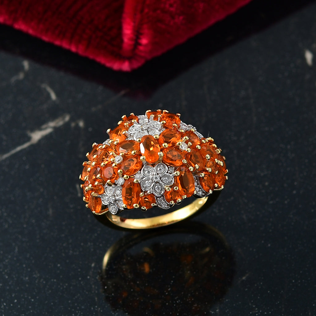 D'Joy AAA Blaze Feueropal Ring 925 Silber 750 Gelbgold Vermeil (Größe 17.00) ca. 3,29 ct