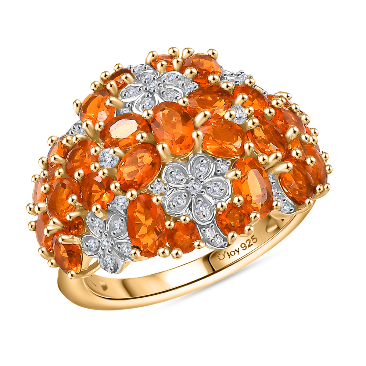 D'Joy AAA Blaze Feueropal Ring 925 Silber 750 Gelbgold Vermeil (Größe 17.00) ca. 3,29 ct
