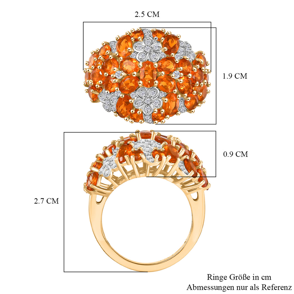 D'Joy AAA Blaze Feueropal Ring 925 Silber 750 Gelbgold Vermeil (Größe 17.00) ca. 3,29 ct