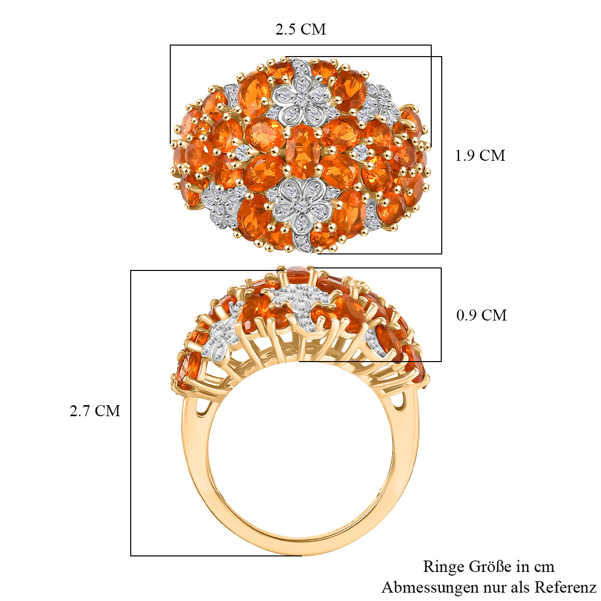 D'Joy AAA Blaze Feueropal Ring 925 Silber 750 Gelbgold Vermeil (Größe 17.00) ca. 3,29 ct