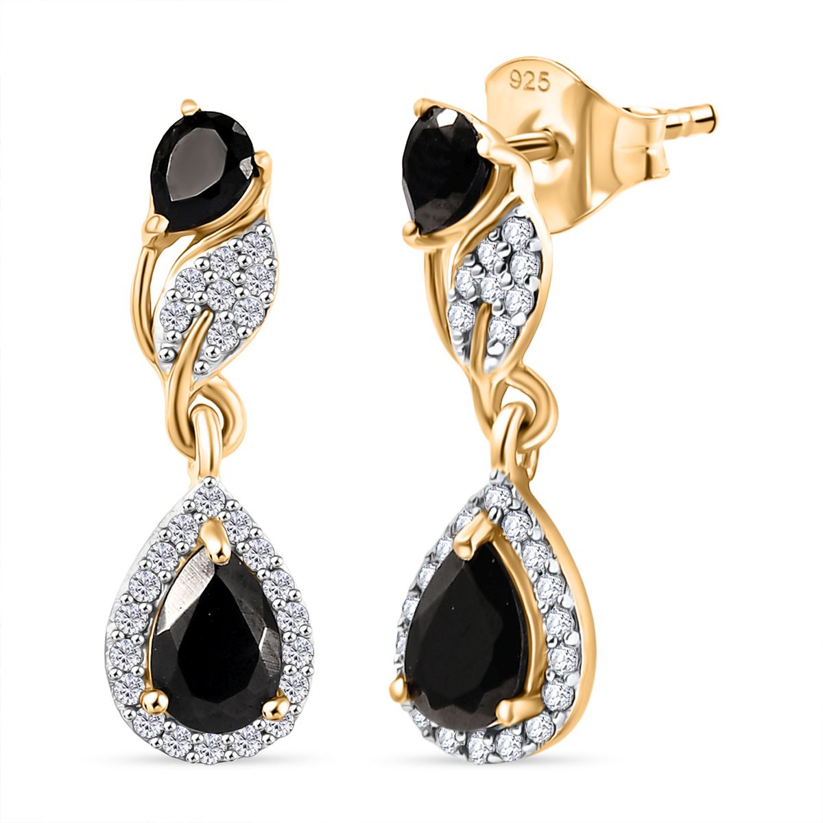 D'Joy Elite Shungit Ohrringe 925 Silber 750 Gelb Vergoldet ca. 1.19 ct