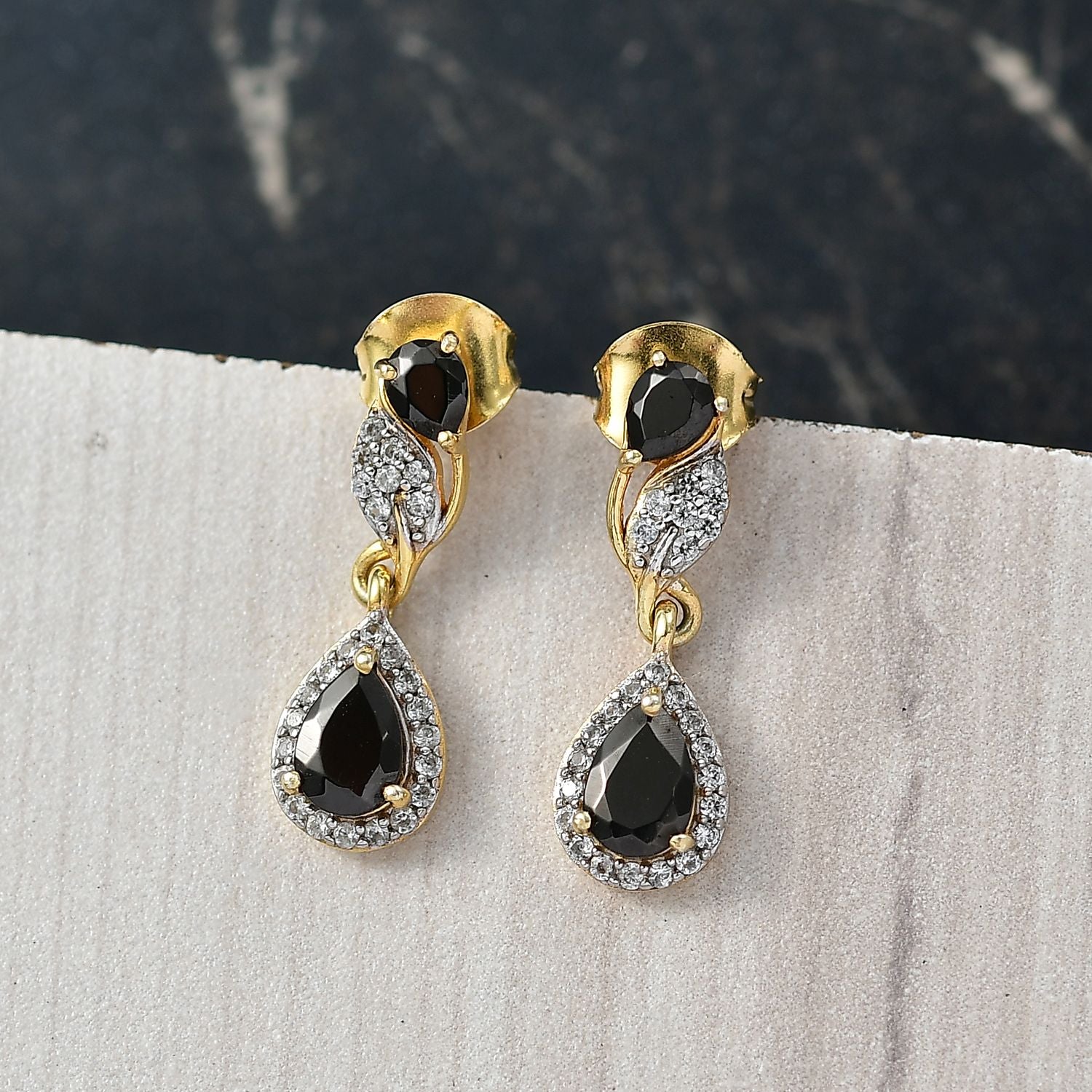 D'Joy Elite Shungit Ohrringe 925 Silber 750 Gelb Vergoldet ca. 1.19 ct