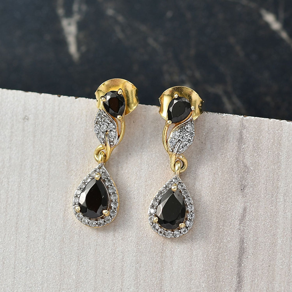 D'Joy Elite Shungit Ohrringe 925 Silber 750 Gelb Vergoldet ca. 1.19 ct