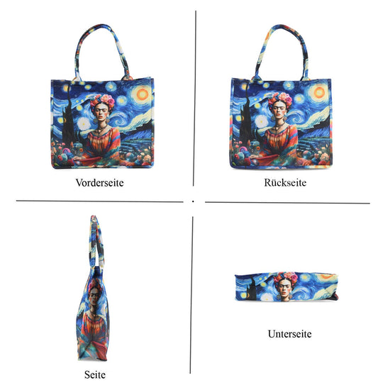 Frida Kahlo und Sternennacht Design Set, Shopper und Handy Umhängetasche, 40 x 12 x 35 cm, Marineblau