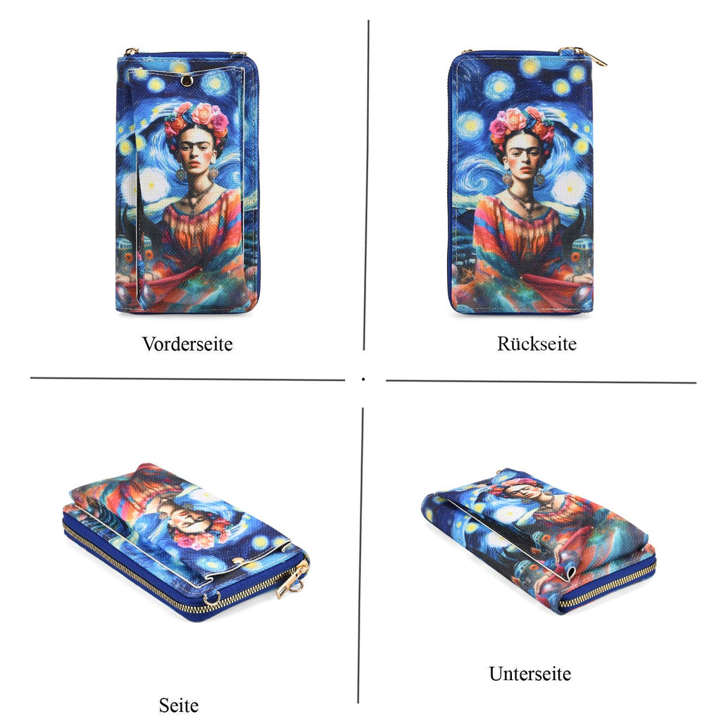 Frida Kahlo und Sternennacht Design Set, Shopper und Handy Umhängetasche, 40 x 12 x 35 cm, Marineblau