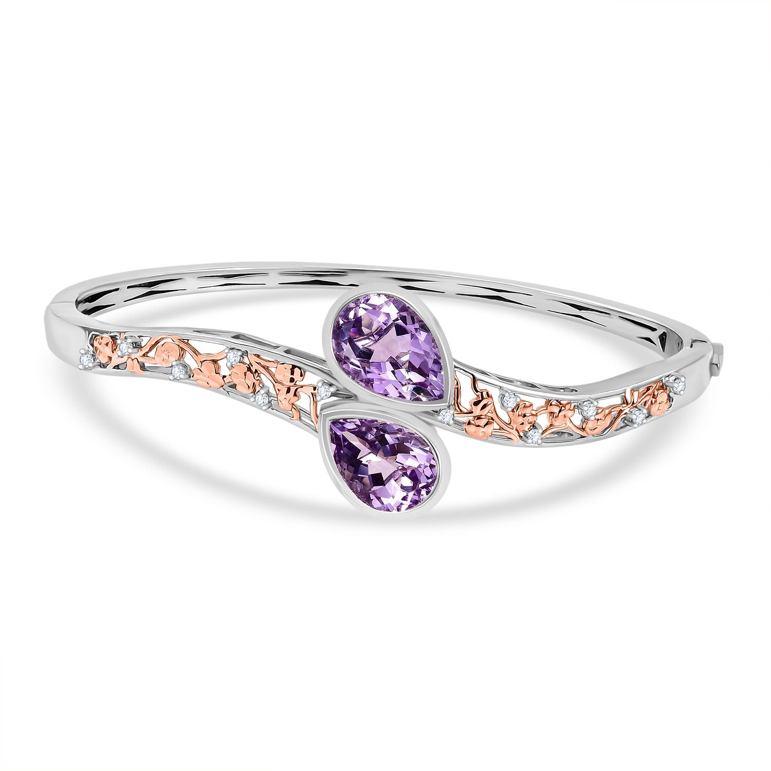 AA Rose De France Amethyst, Weißer Zirkon Armreif ca. 19 cm Nickelfreies Messing ca. 10,44 ct.