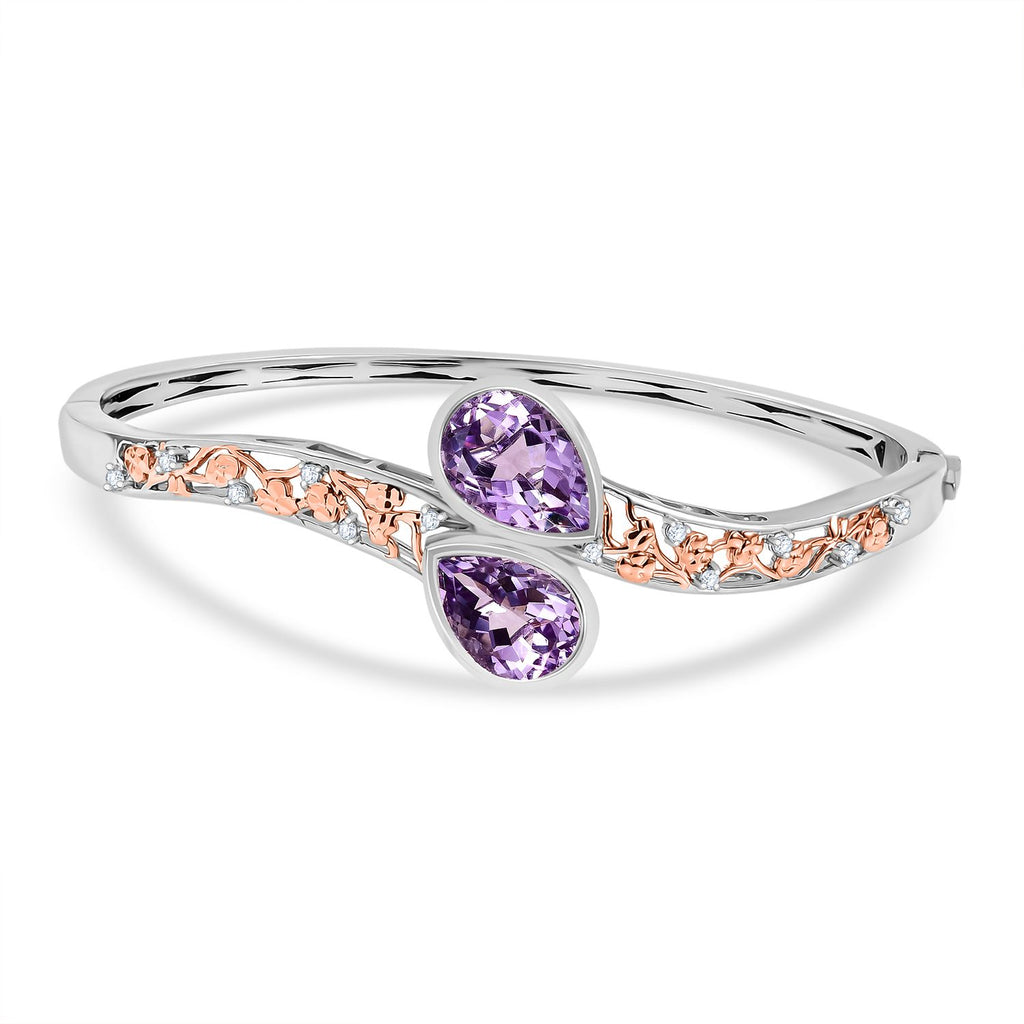 AA Rose De France Amethyst, Weißer Zirkon Armreif ca. 19 cm Nickelfreies Messing ca. 10,44 ct.