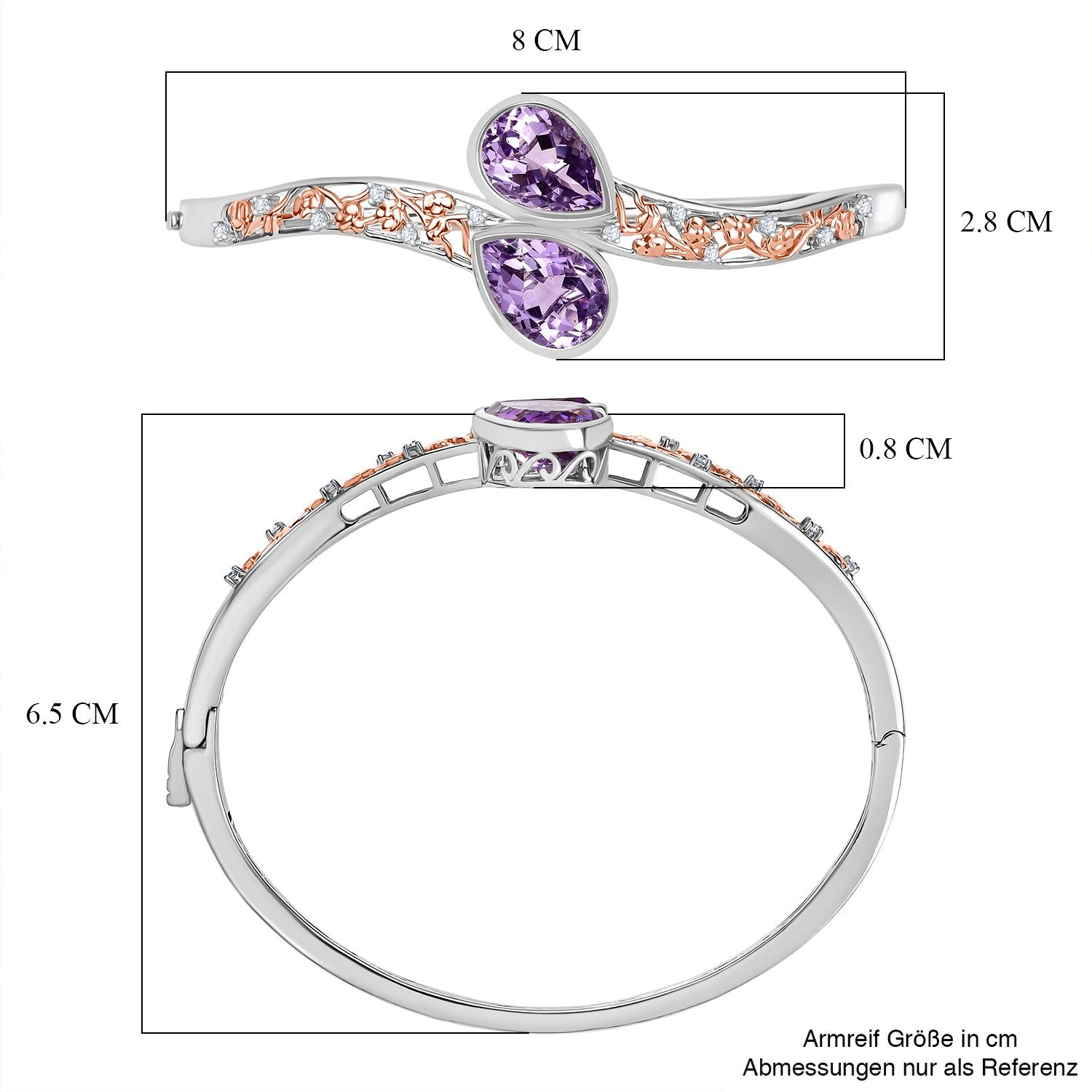 AA Rose De France Amethyst, Weißer Zirkon Armreif ca. 19 cm Nickelfreies Messing ca. 10,44 ct.