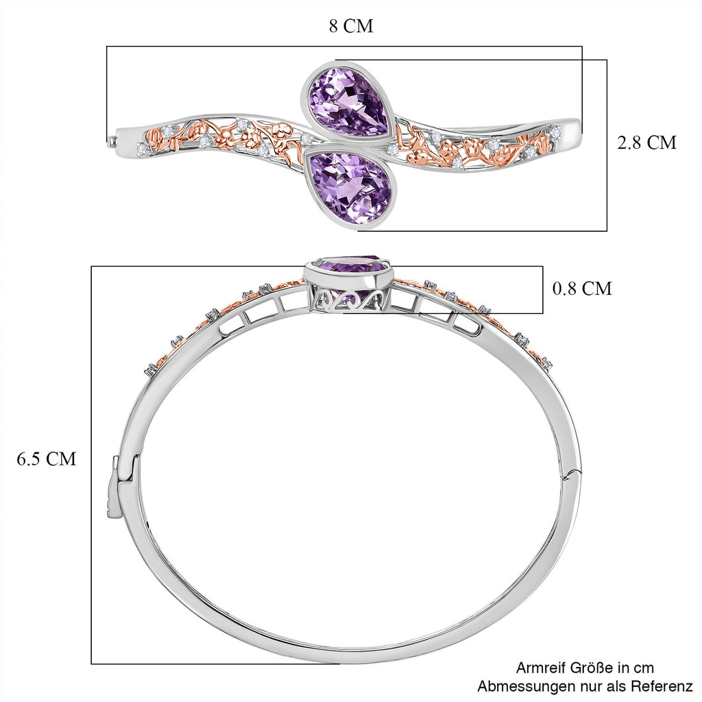 AA Rose De France Amethyst, Weißer Zirkon Armreif ca. 19 cm Nickelfreies Messing ca. 10,44 ct.